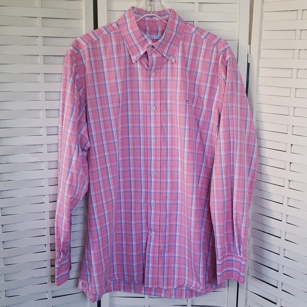 Southern Tide pink and blue mens button down long sleeve shirt L